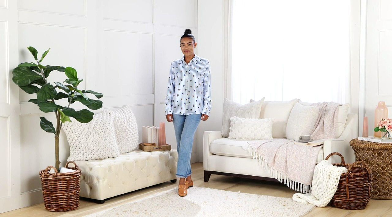 Denim & Co. Heavenly Jersey Button Front Fall Leaf Print Striped