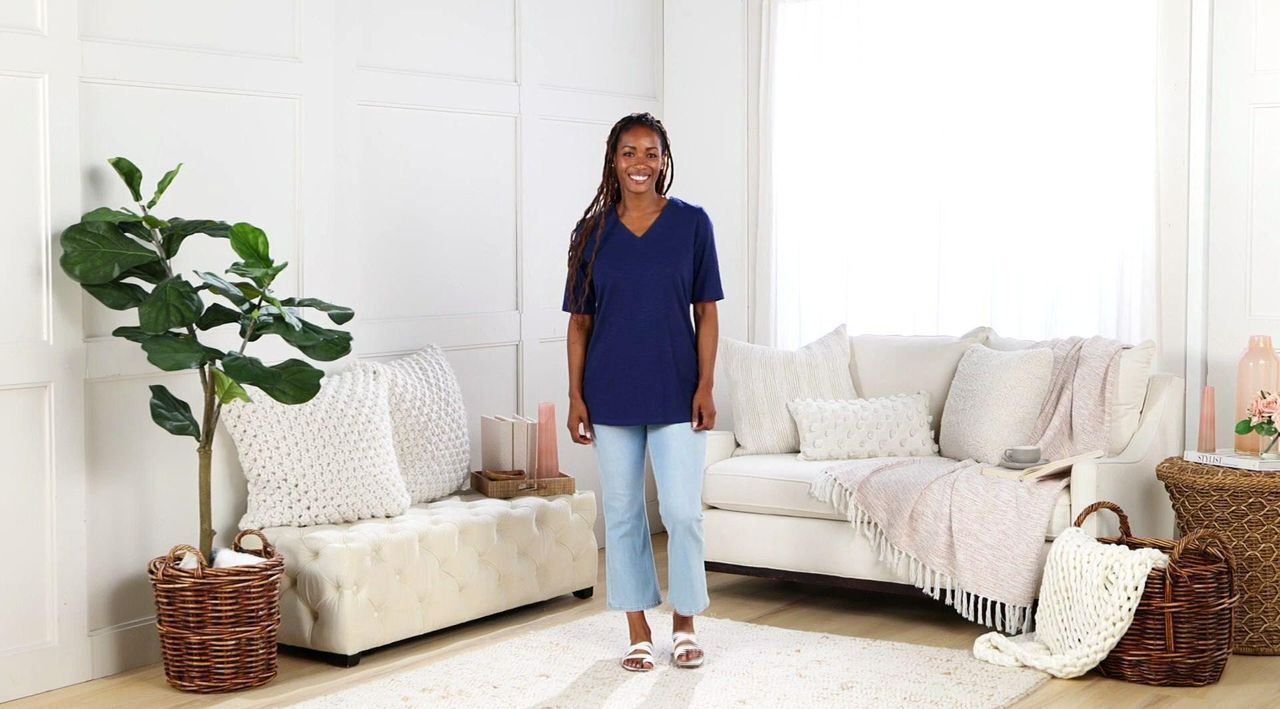 Denim & Co. Essentials Textured Knit 2-Pack V-Neck Tunics - QVC.com