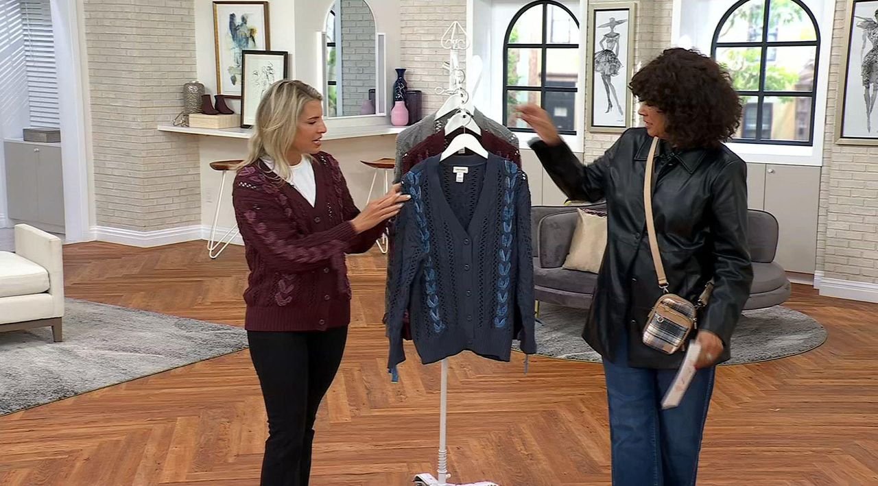 Driftwood Lacey Sweater with Tonal Laces Grey - QVC.com