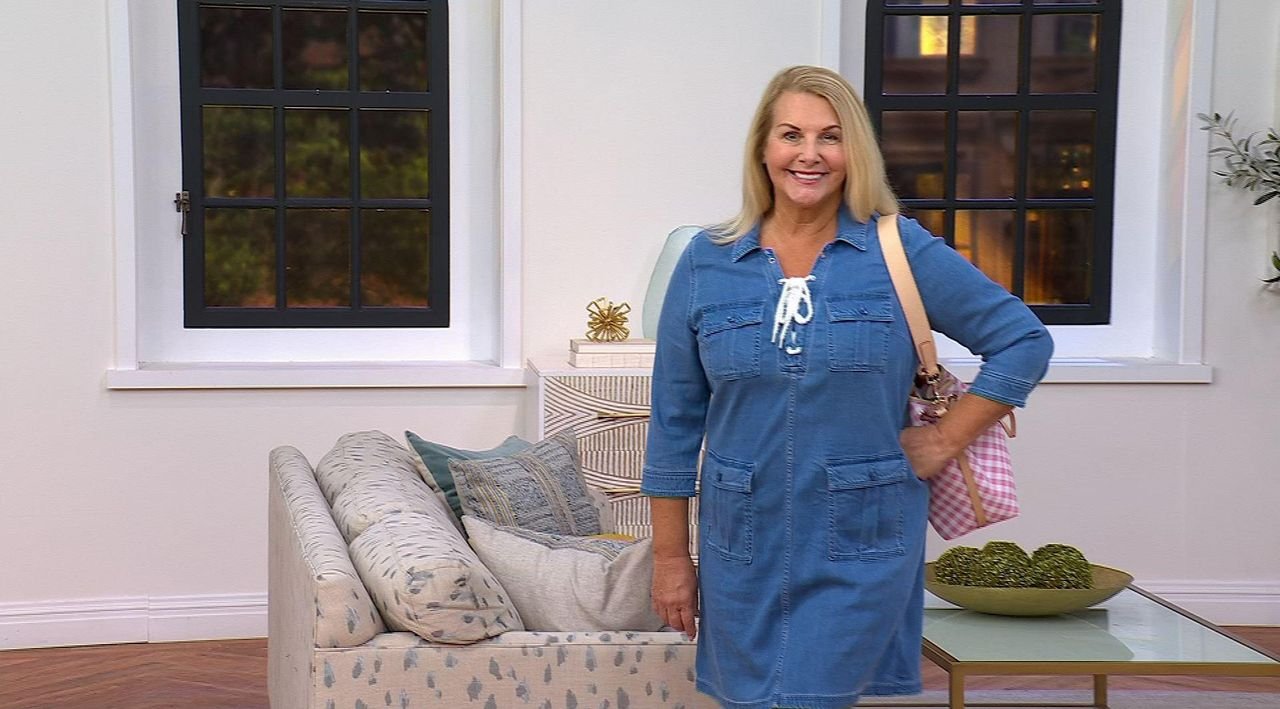 martha stewart denim dress Martha Stewart Signature Petite Denim Lace Up Safari Dress