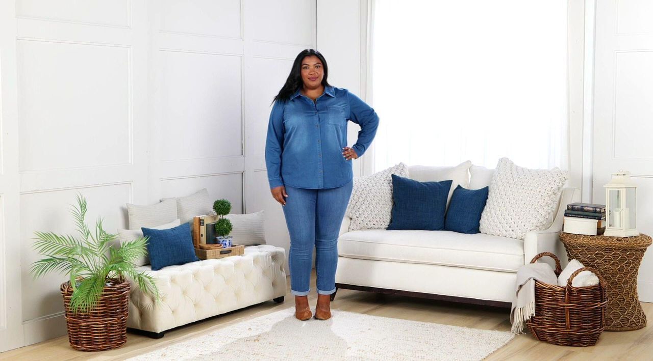 Joan Rivers Knit Indigo Button Front Shirt - QVC.com
