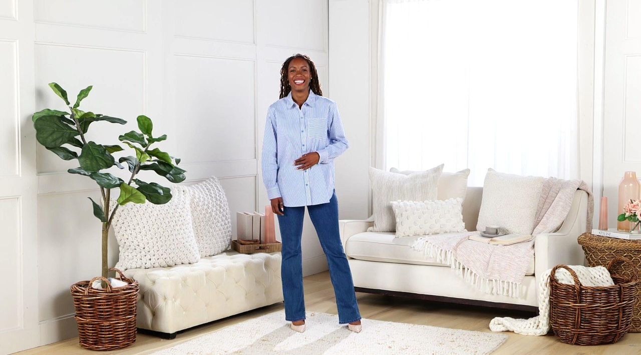Susan Graver Yarn Dyed Stretch Woven Poplin Button Front Shirt