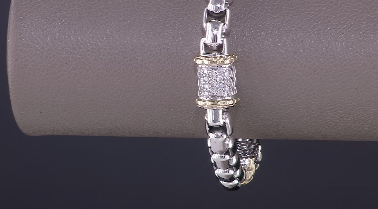 JAI Sterling Silver 5.1mm Byzantine & Pave Gemstone Bracelet