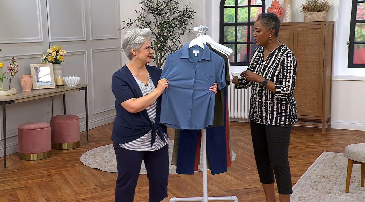 Denim & Co. Knit Gauze Button Front Short Sleeve Top - QVC.com