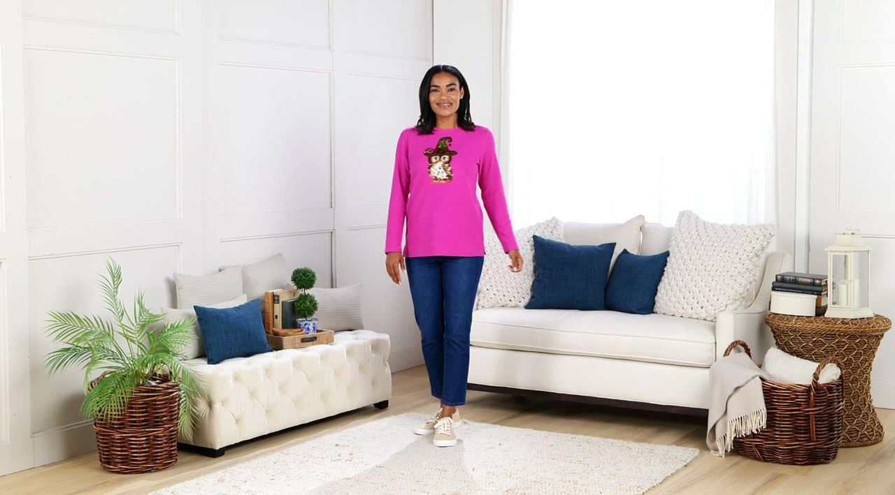 Quacker Factory If the Hat Fits Sequin Waffle Knit Top - QVC.com