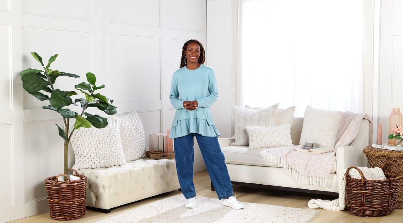 LOGO by Lori Goldstein French Terry Top with Rib Knit Hem - QVC.com