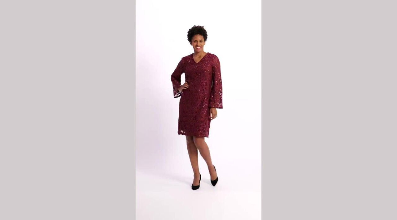 nicole by Nicole Miller Sequined Stretch Lace V-Neck Dress - QVC.com