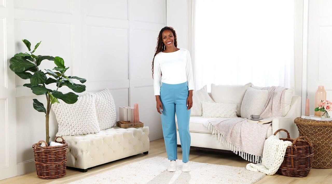 Denim & Co. EasyWear French Terry Straight Leg Ankle Pant - QVC.com
