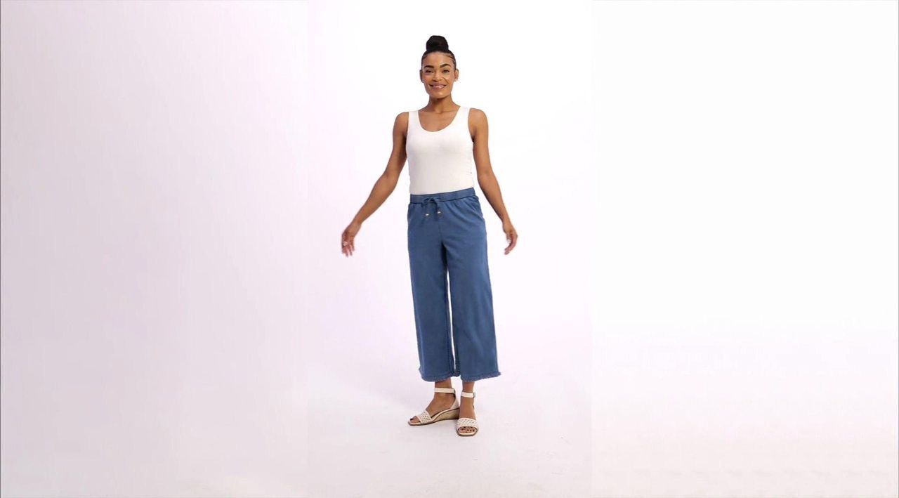 Susan Graver Regular Stretch Crop Chambray Wide Leg Crop Pants w