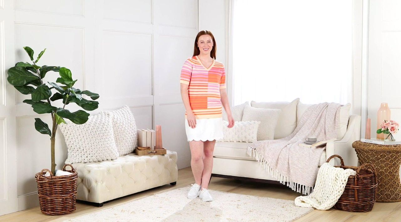 Sport Savvy Short Sleeve Spliced Stripe V-Neck Sweater - QVC.com