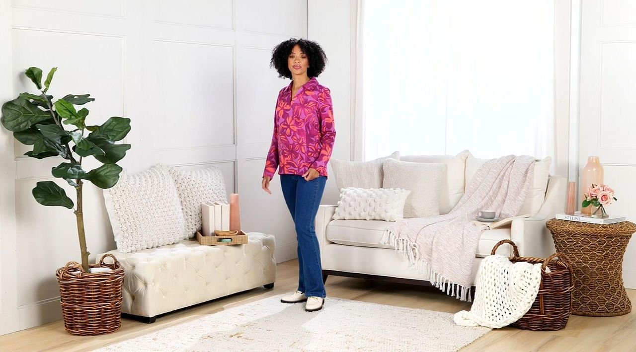 Susan Graver Printed Fleece Back Knit Pullover - QVC.com