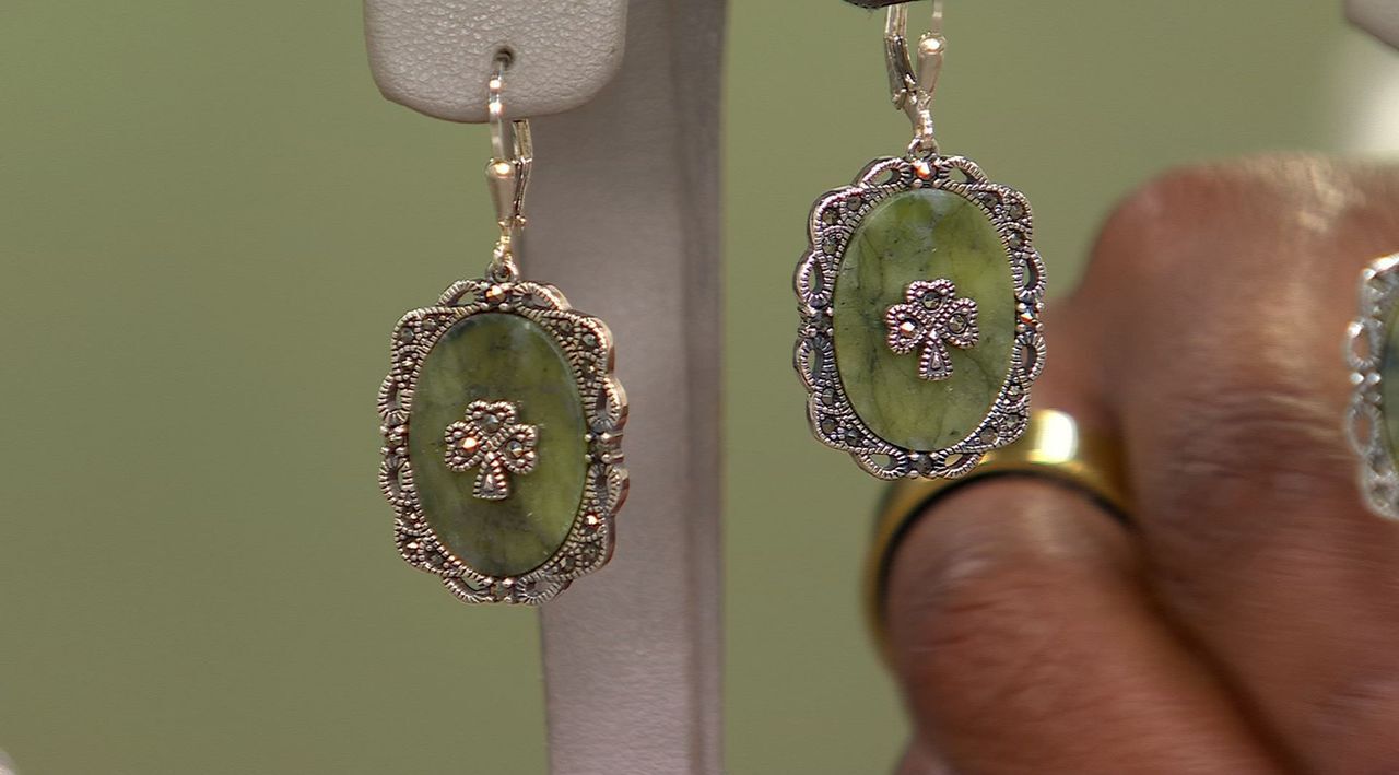 Connemara Marble Sterling Silver Earrings with Marcasite Accents