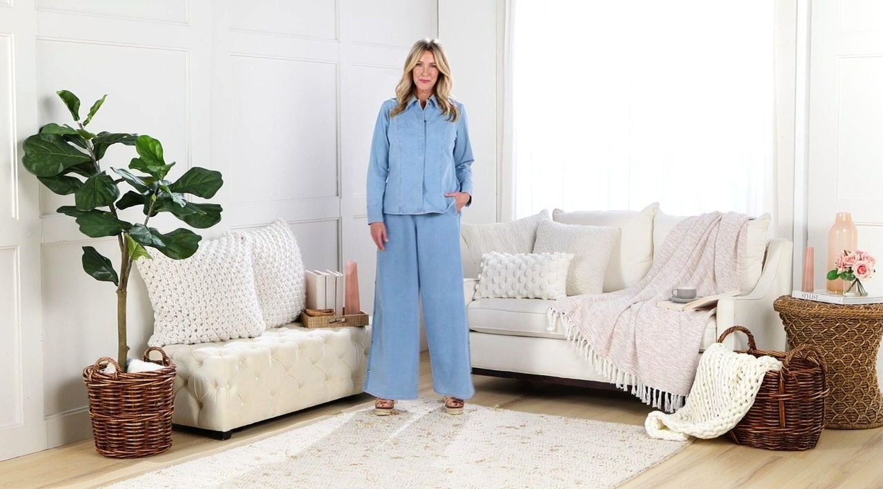 Peace Love World Denim Button-Front Shirt with Seam Details - QVC.com
