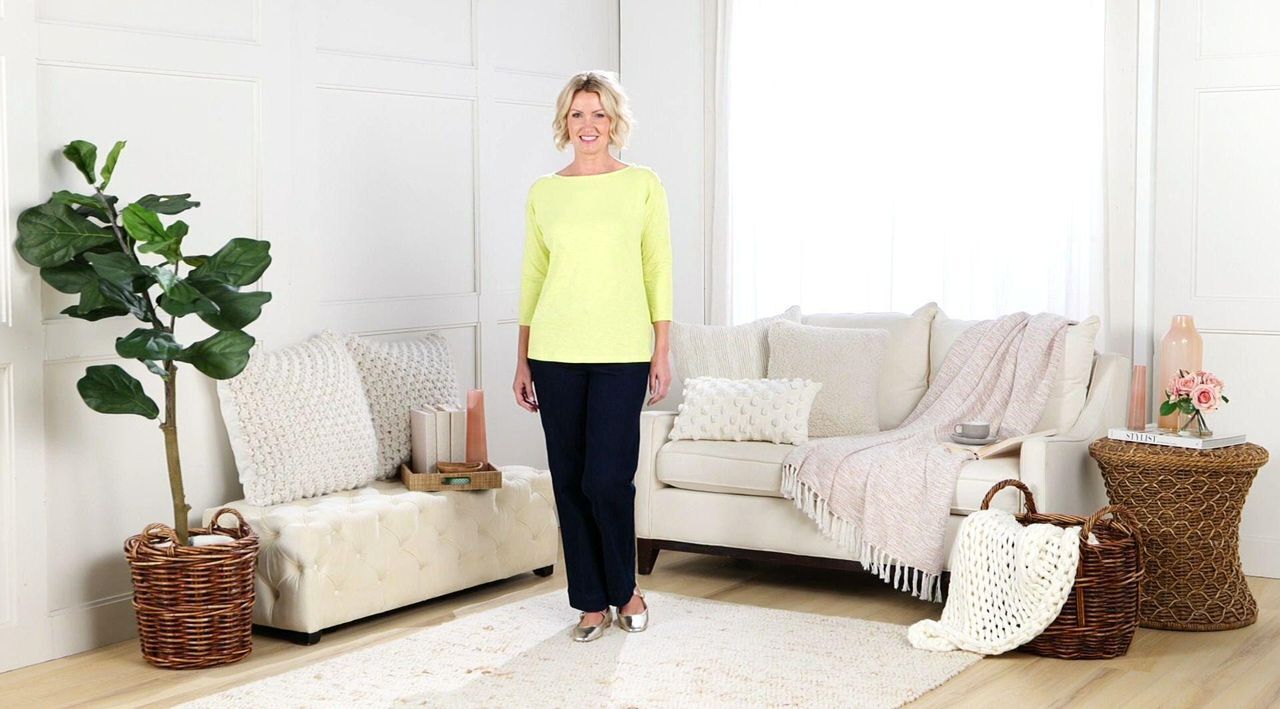 Denim & Co. Texture Knit Striped or Solid Top with Button