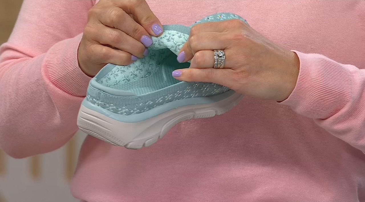 Skechers Easy Going Rhinestone Knit Mules - Glitz Strut - QVC.com
