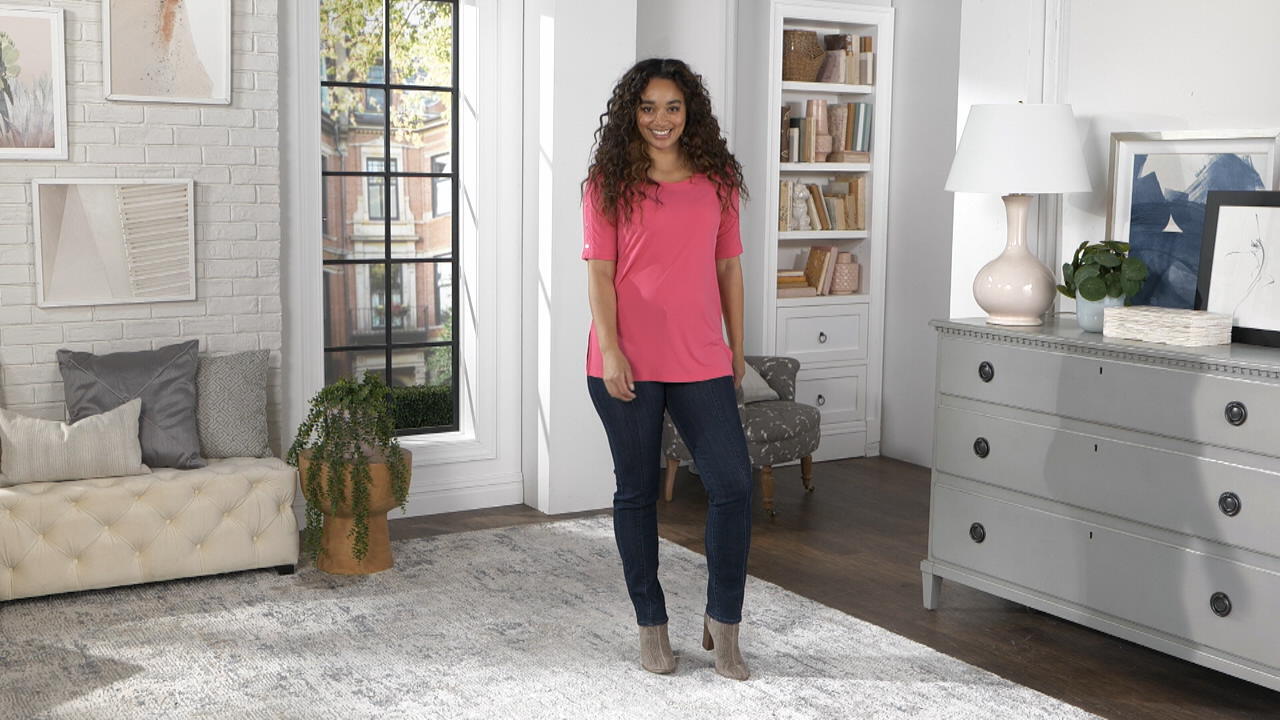 Susan Graver Liquid Knit Elbow-Sleeve Tunic - QVC.com