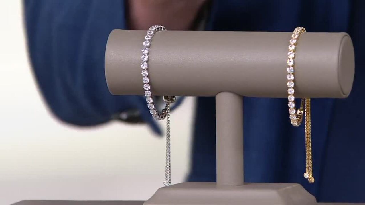 Diamonique 100 Facet Graduated Adjustable Line Bracelet Strlg QVC