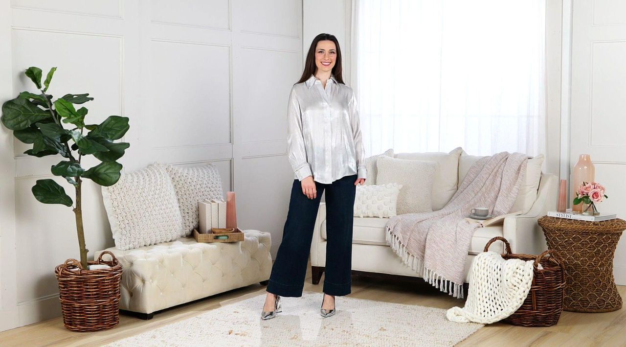 by Stacy London Metallic Foundation Button Front Shirt - QVC.com