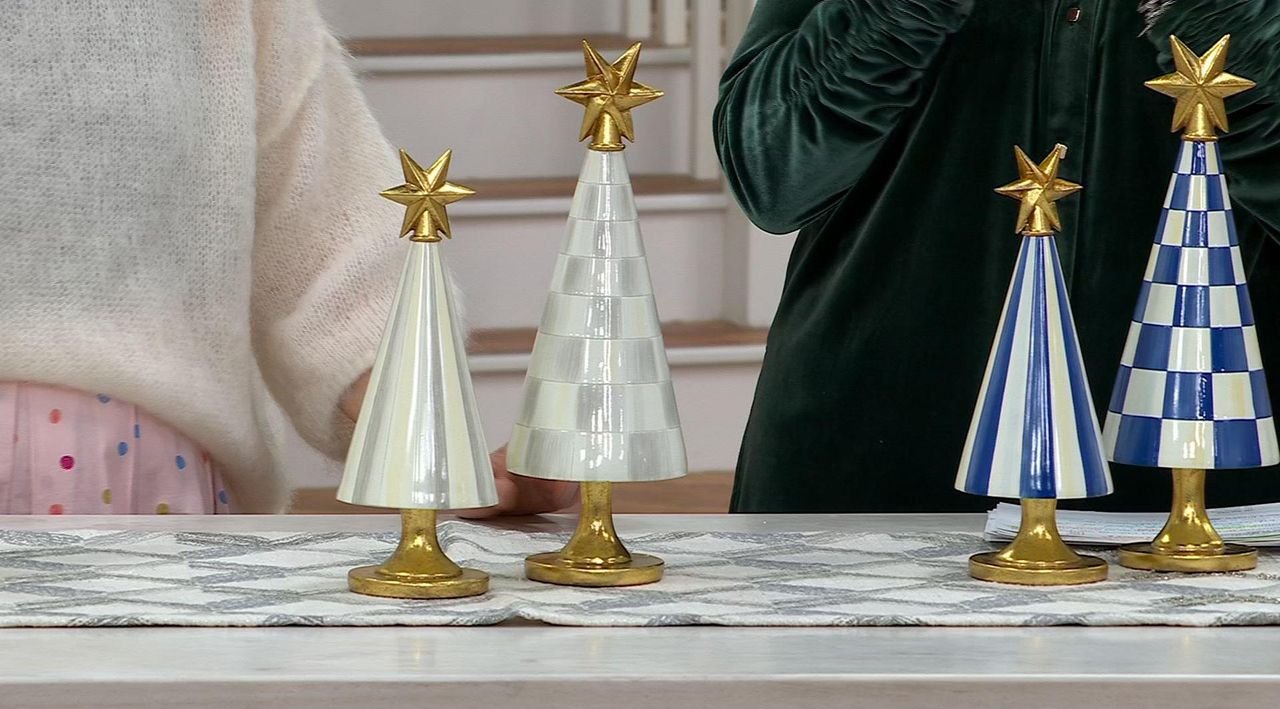 MacKenzie Childs Set of 2 Check & Stripe Trees - QVC.com