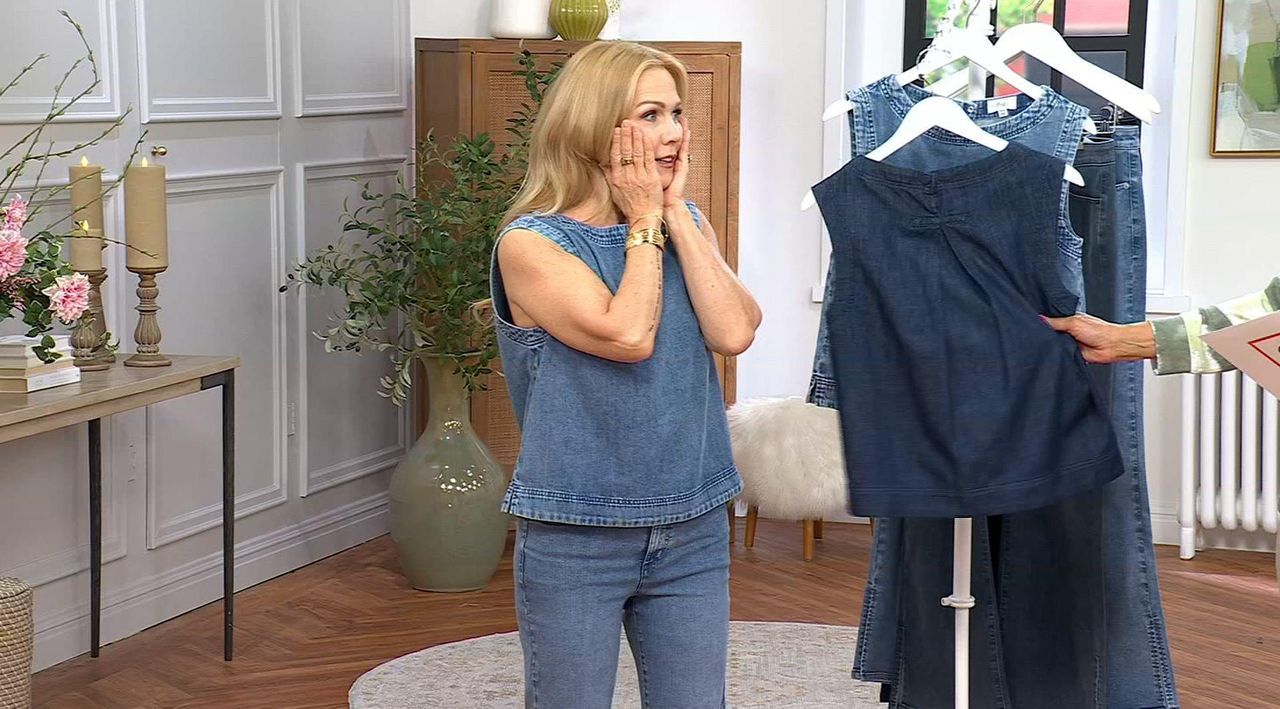 Me by Jennie Garth 100% Cotton Denim Tank Top with Back Pleat