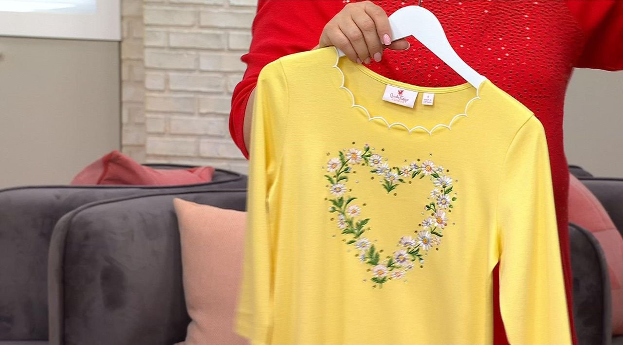 Quacker Factory Seize the Daisy 3/4 Sleeve Top - QVC.com