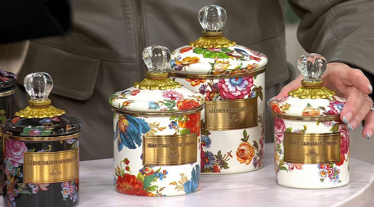 MacKenzie- Childs Set of 3 Enamel Canisters, Mini Demi and Small