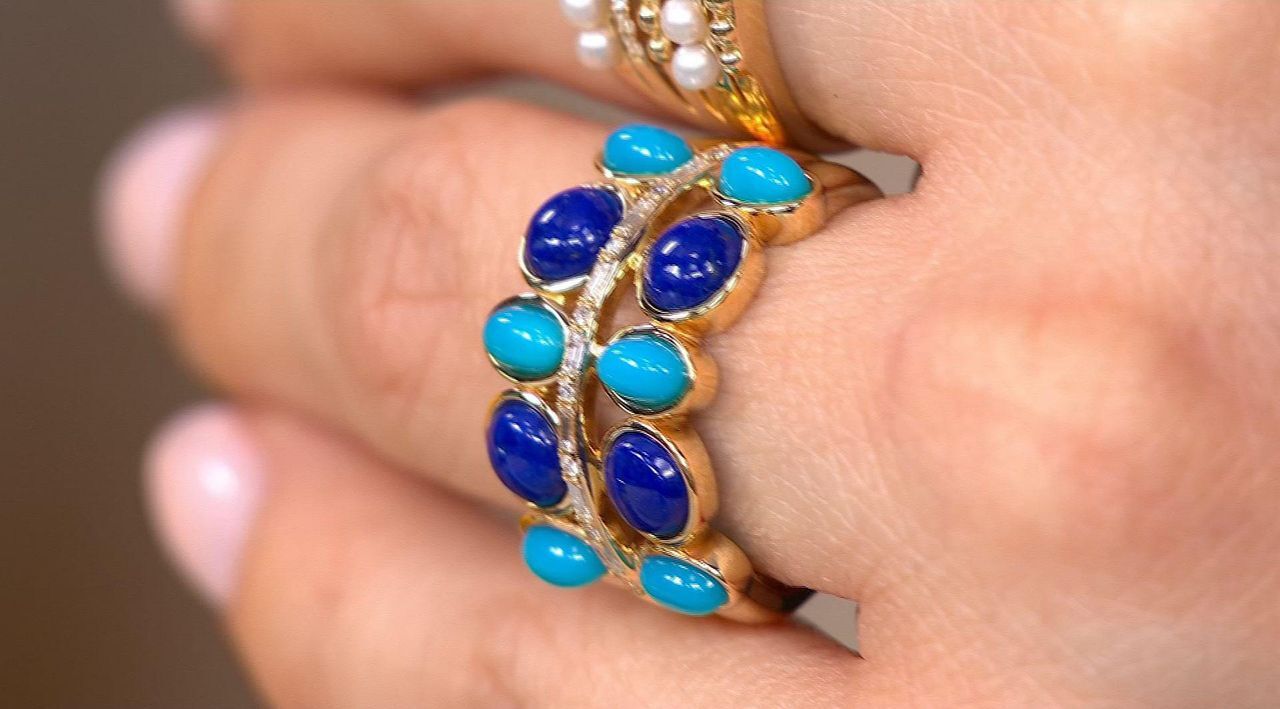 Effy Lapis and Turquoise Gemstone Band Ring, 14K Gold - QVC.com