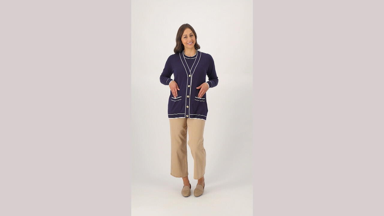 Isaac Mizrahi Live! Relaxed Sweater Cardigan with Tipped Trim