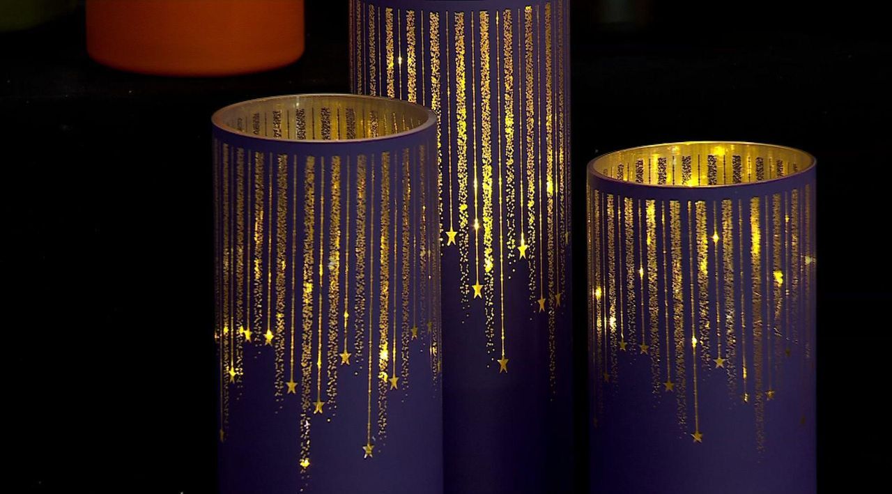 Set of 3 Illuminated Starry Night Hurricanes by Valerie - QVC.com