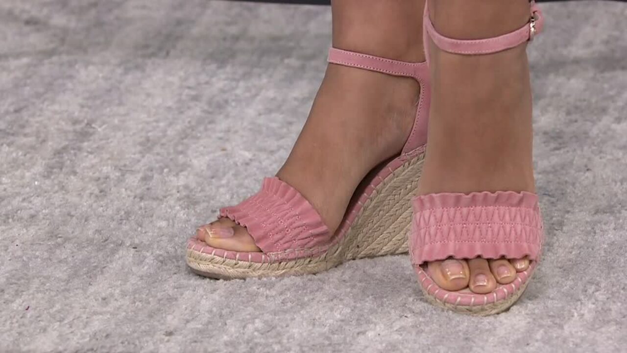 Marc Fisher Ruched Suede Espadrille Wedges Kadria QVC