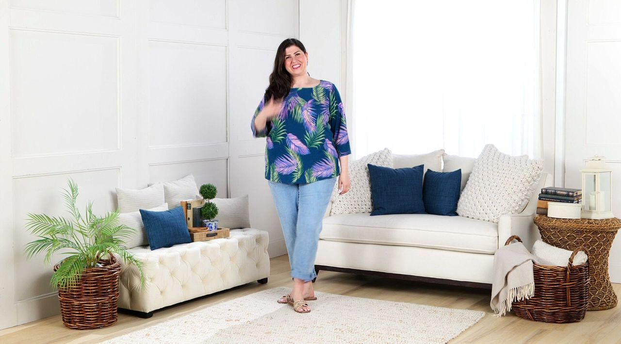Denim & Co. Beach Printed Knit Gauze Boat Neck Top - QVC.com