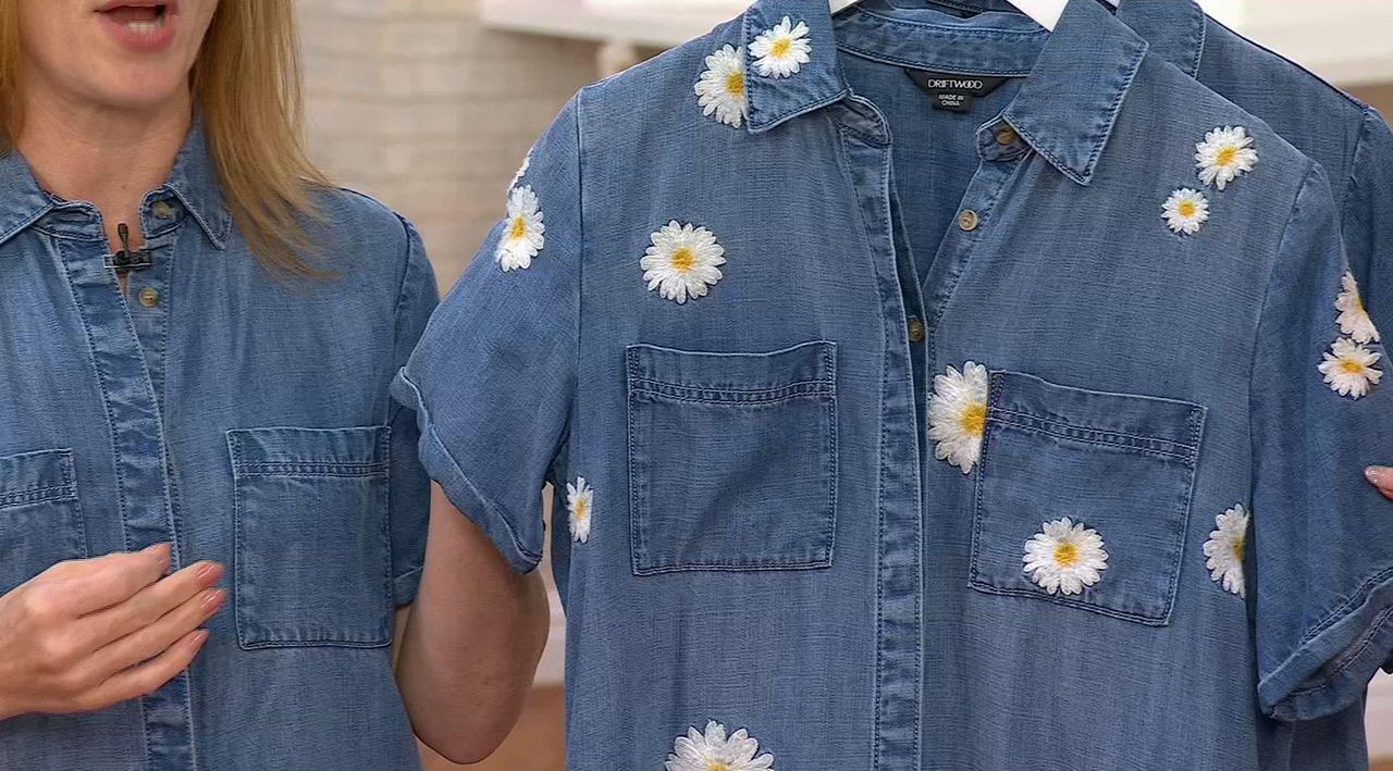 ★ JEANS★ Embroidered Dress JOHNNY WAS Osaka Cotton Knit Embroidered Placement Floral