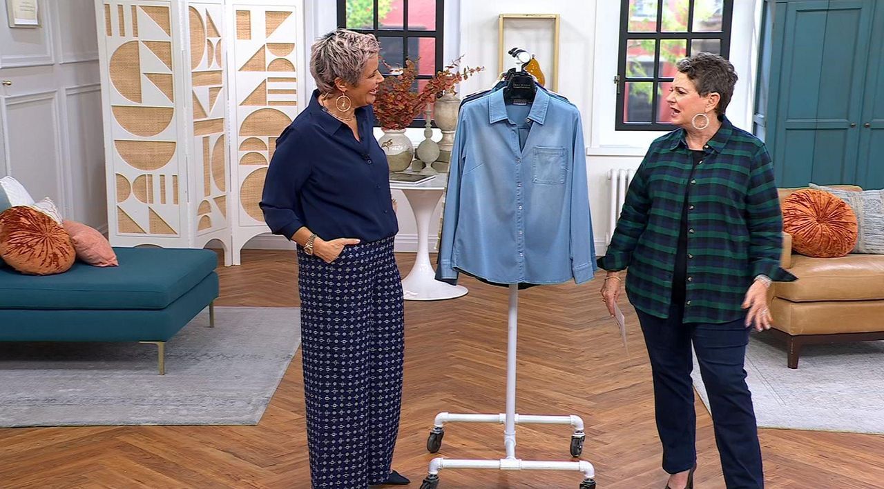 トップス STONE  ds knit blue Joan Rivers Knit Indigo Button Front Shirt - QVC.com