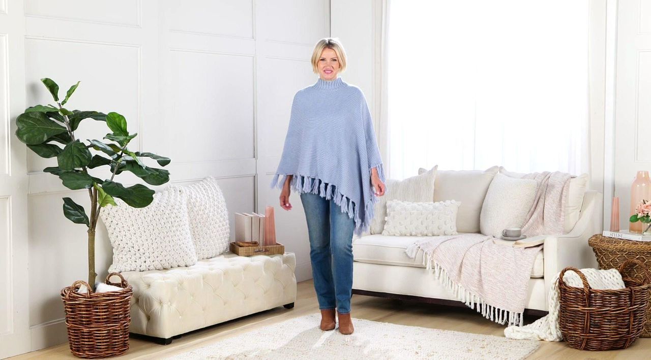 Martha Stewart Signature Asymmetrical Sweater Cape with Fringe