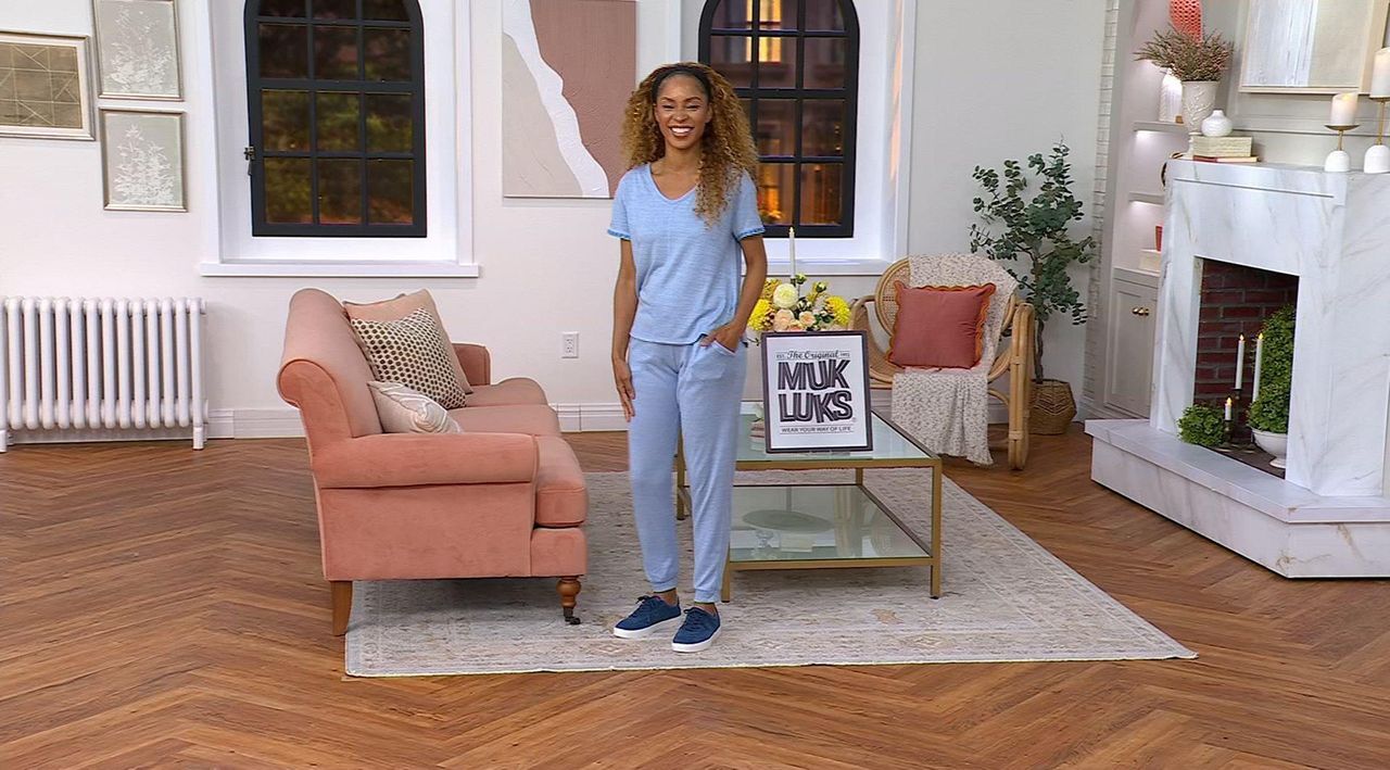 MUK LUKS Sunset Knit Rib V-Neck with Jogger Pajama Set - QVC.com