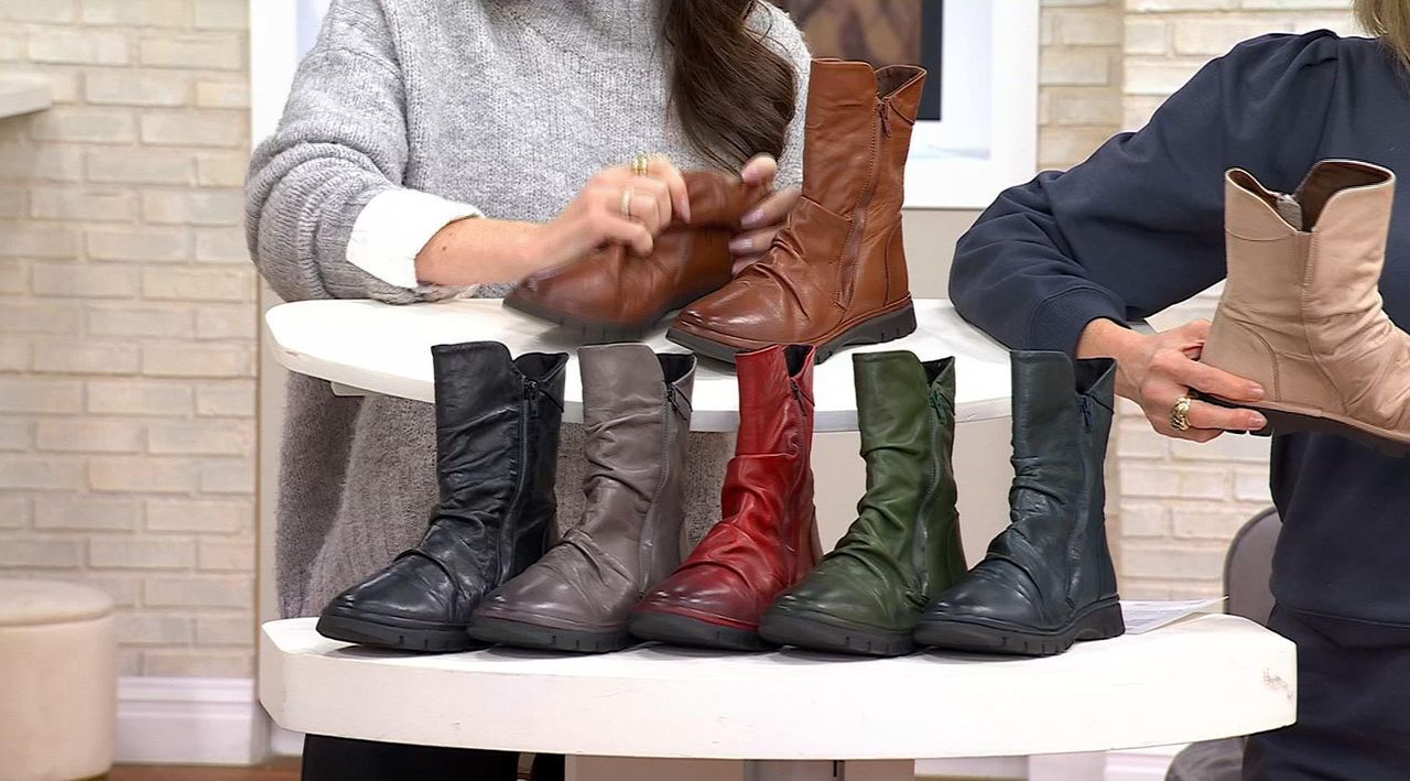 Miz Mooz Ruched Leather Mid-Shaft Boots - Delena - QVC.com