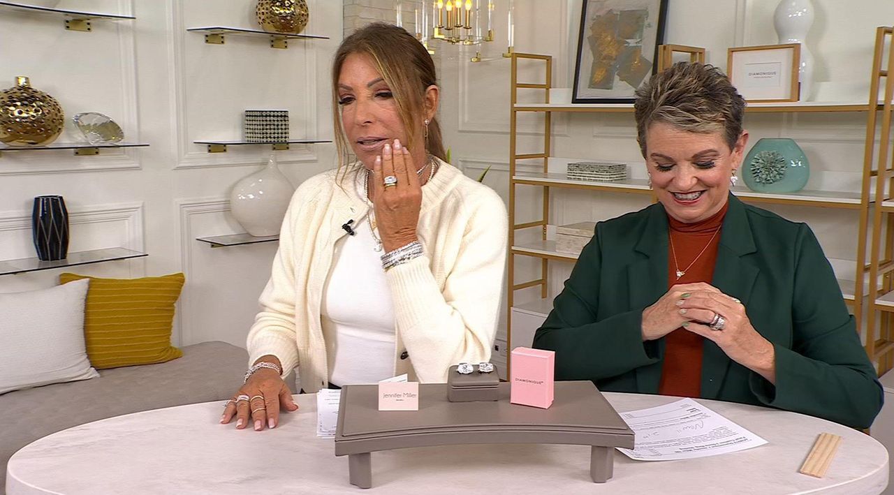 Diamonique x Jennifer Miller 100 Facet Cushion 3-Stone Ring