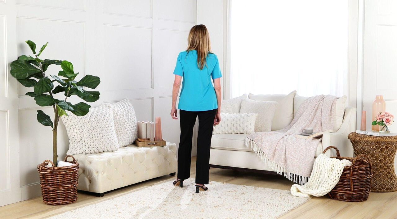 Susan Graver Liquid Knit Short Sleeve Scoop-Neck Tiered Top