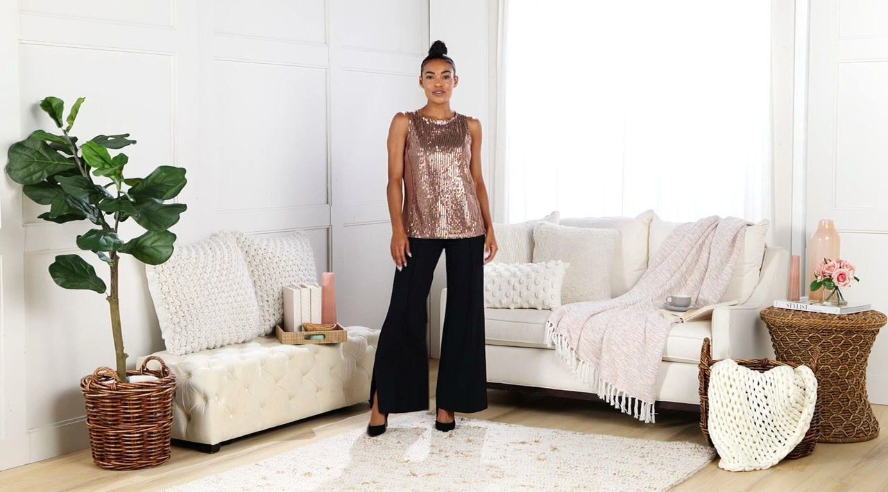 Jingle Belles by Kim Gravel Sequin Mesh Knit Back Tank Top