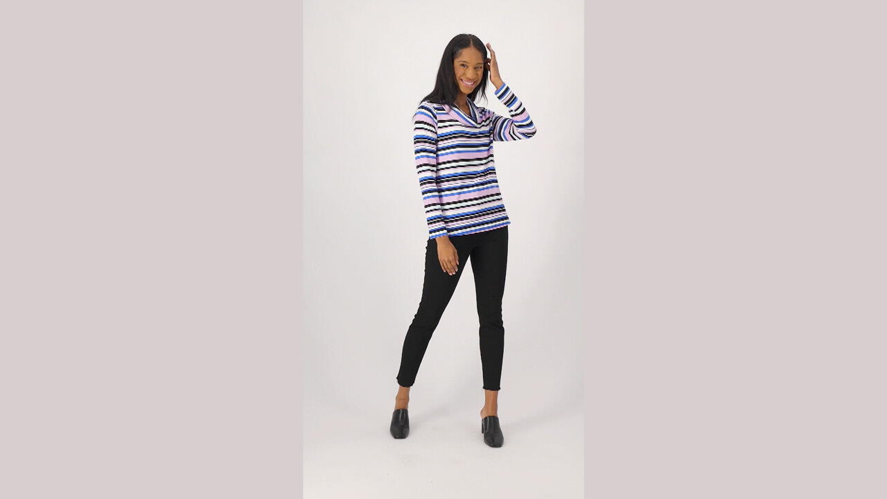 Sport Savvy Stripe Cowl Neck Pullover 