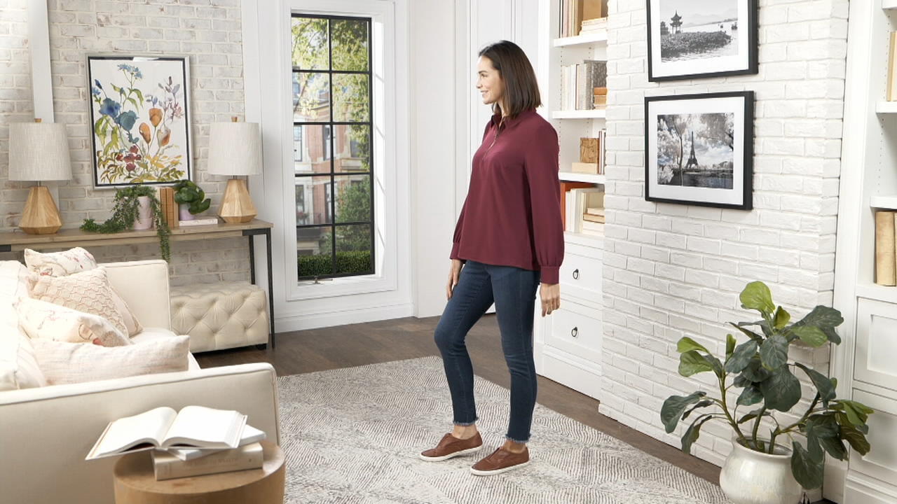 Long-Sleeve Half-Zip Collared Blouse 