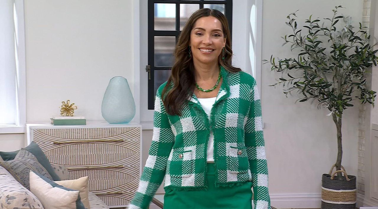 Isaac Mizrahi Live! Gingham Sweater Cardigan w/ Patch