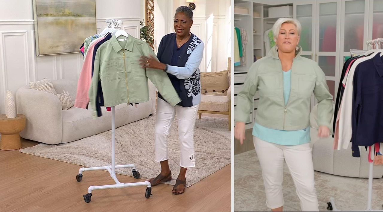 PLAN C ターコイズ キルティングベスト 40 Belle by Kim Gravel Stretch Twill Signature Zip Jean Jacket - QVC.com