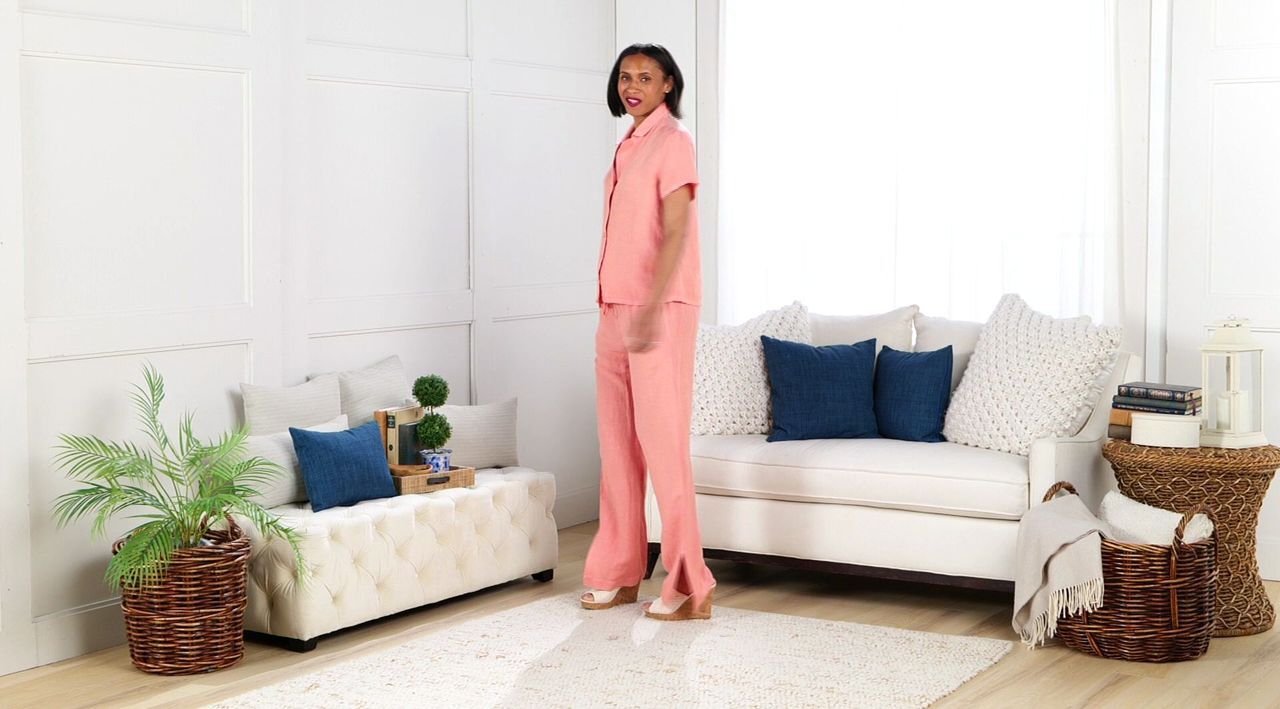 Side Stitch Ruffle Waist Wide-Leg Pant - QVC.com