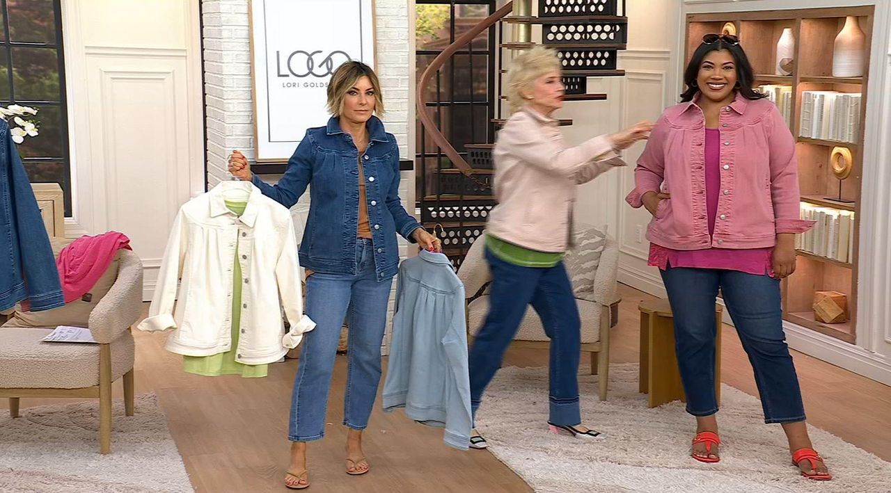 LOGO by Lori Goldstein Denim Jacket with Pleat Detail - QVC.com
