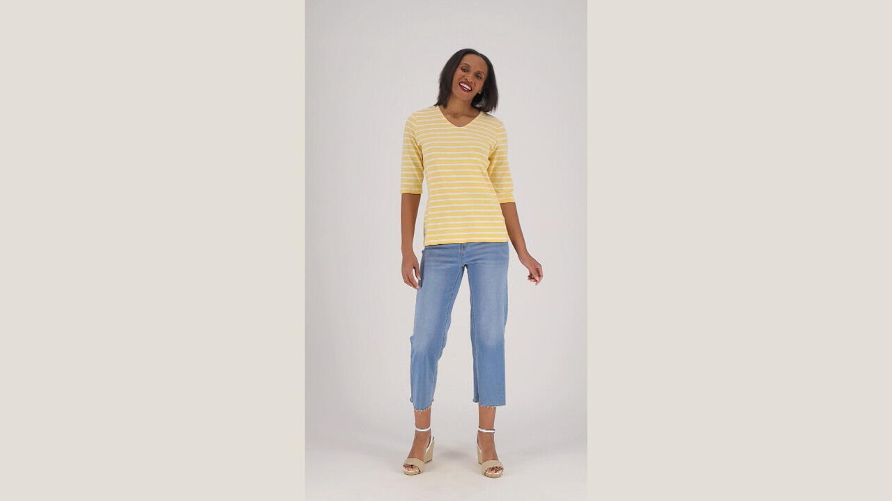 Denim \u0026 Co. Essentials Striped Jersey V 