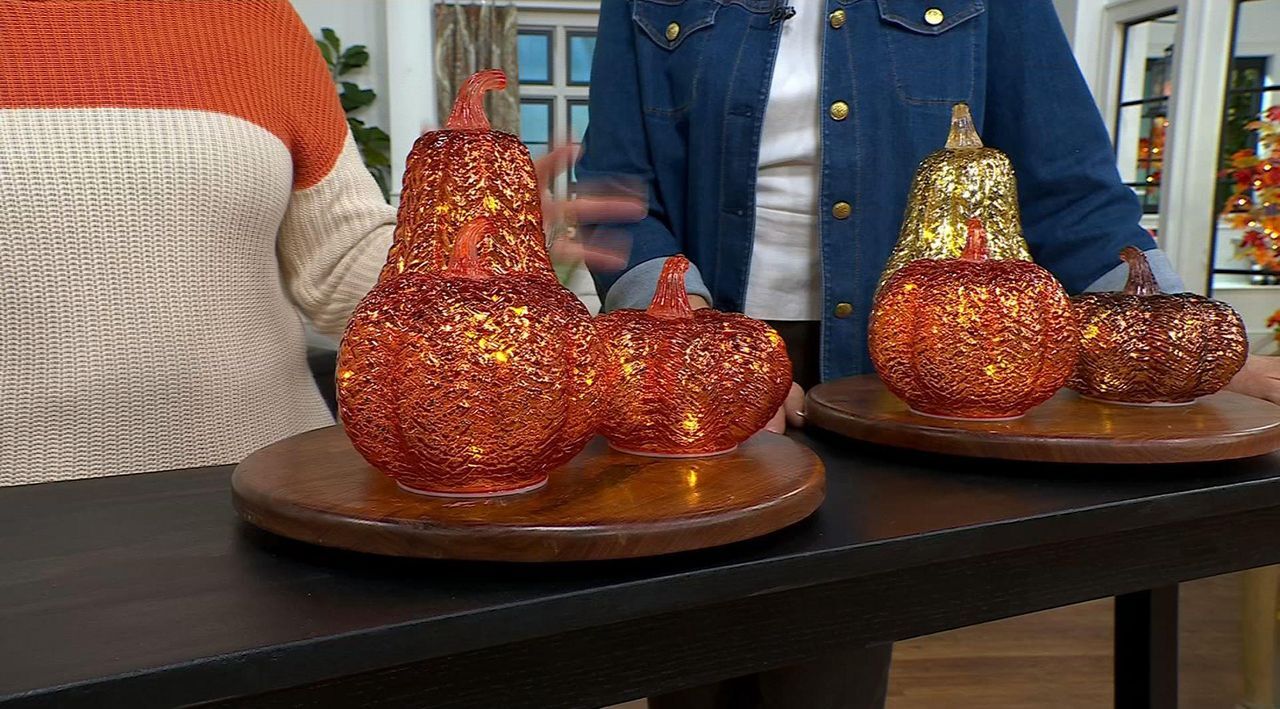 S/3 Lit Woven Mercury Glass Pumpkins & Gourd by Valerie - QVC.com