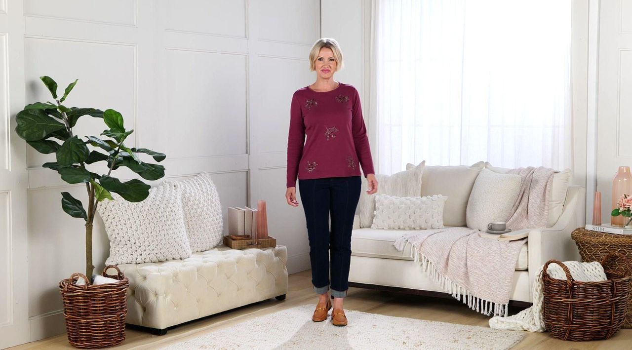 Denim & Co. 100% Cotton Jersey Long Sleeve Embroidered Top - QVC.com