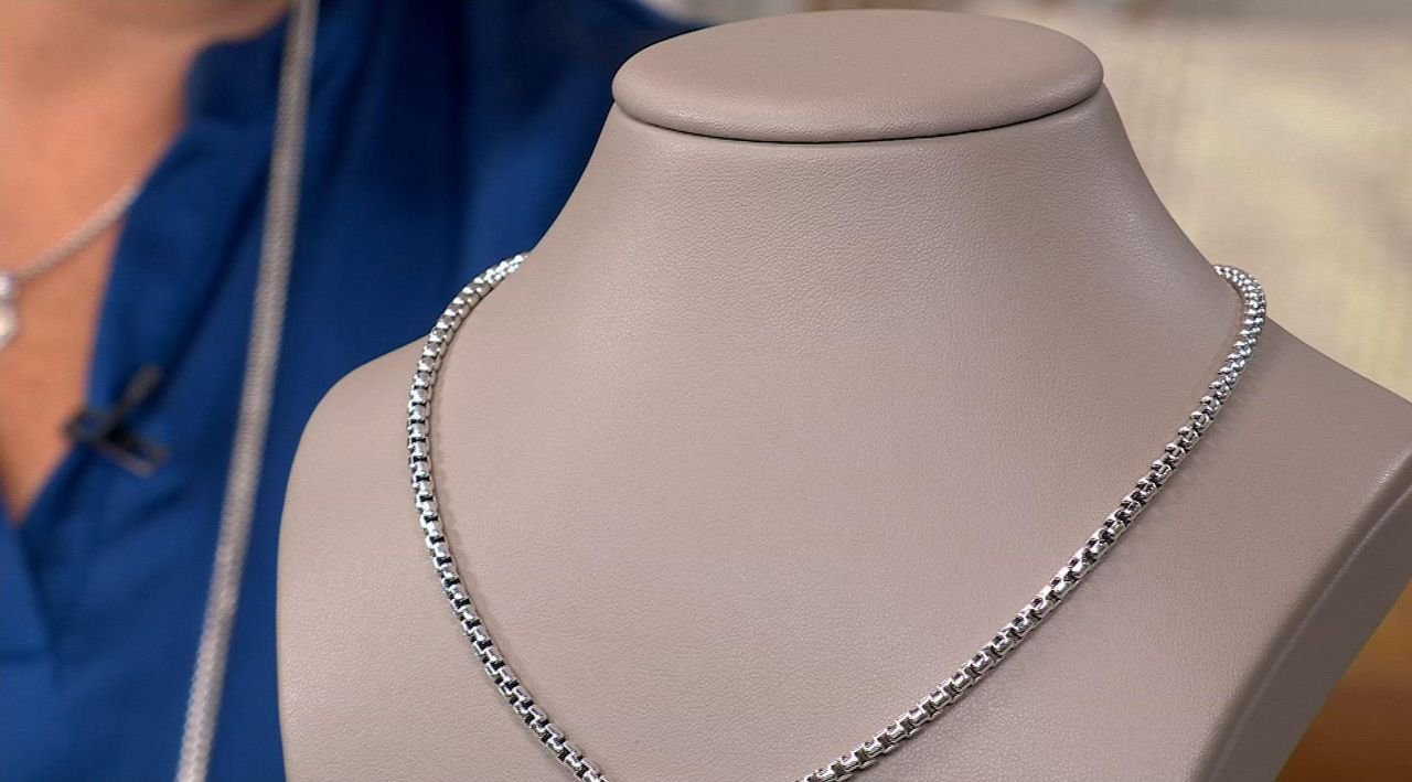 JAI Sterling Silver & 14K Diamond 3.7mm Box Chain Necklace - QVC.com