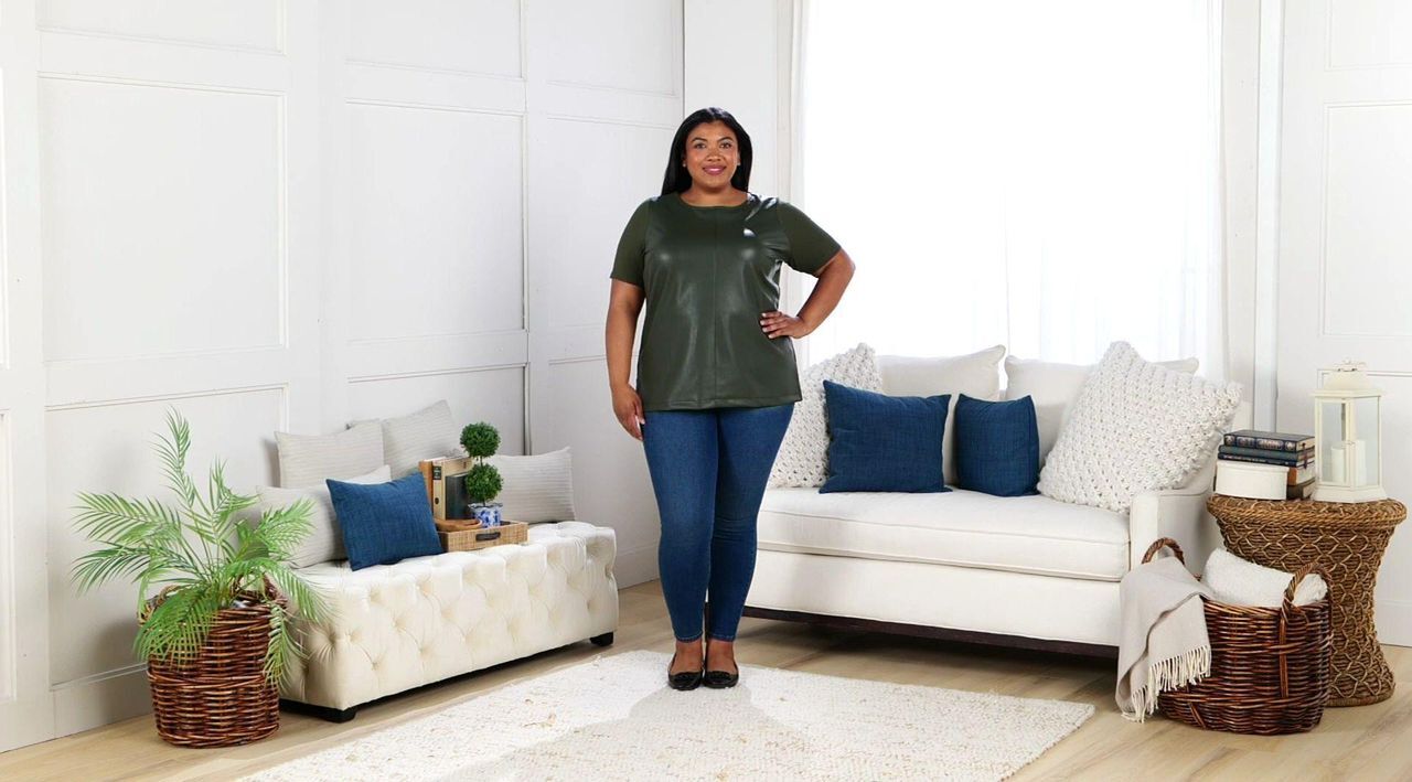 Belle by Kim Gravel Faux Leather Knit Back Top - QVC.com